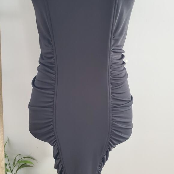 BCBGeneration Black Sleeveless Side Ruched Bodycon Midi Dress Size M - Picture 4 of 9